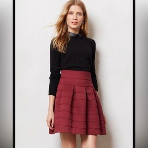 Anthropologie Girls from Savoy Textured Pleated Maroon Skater Skirt